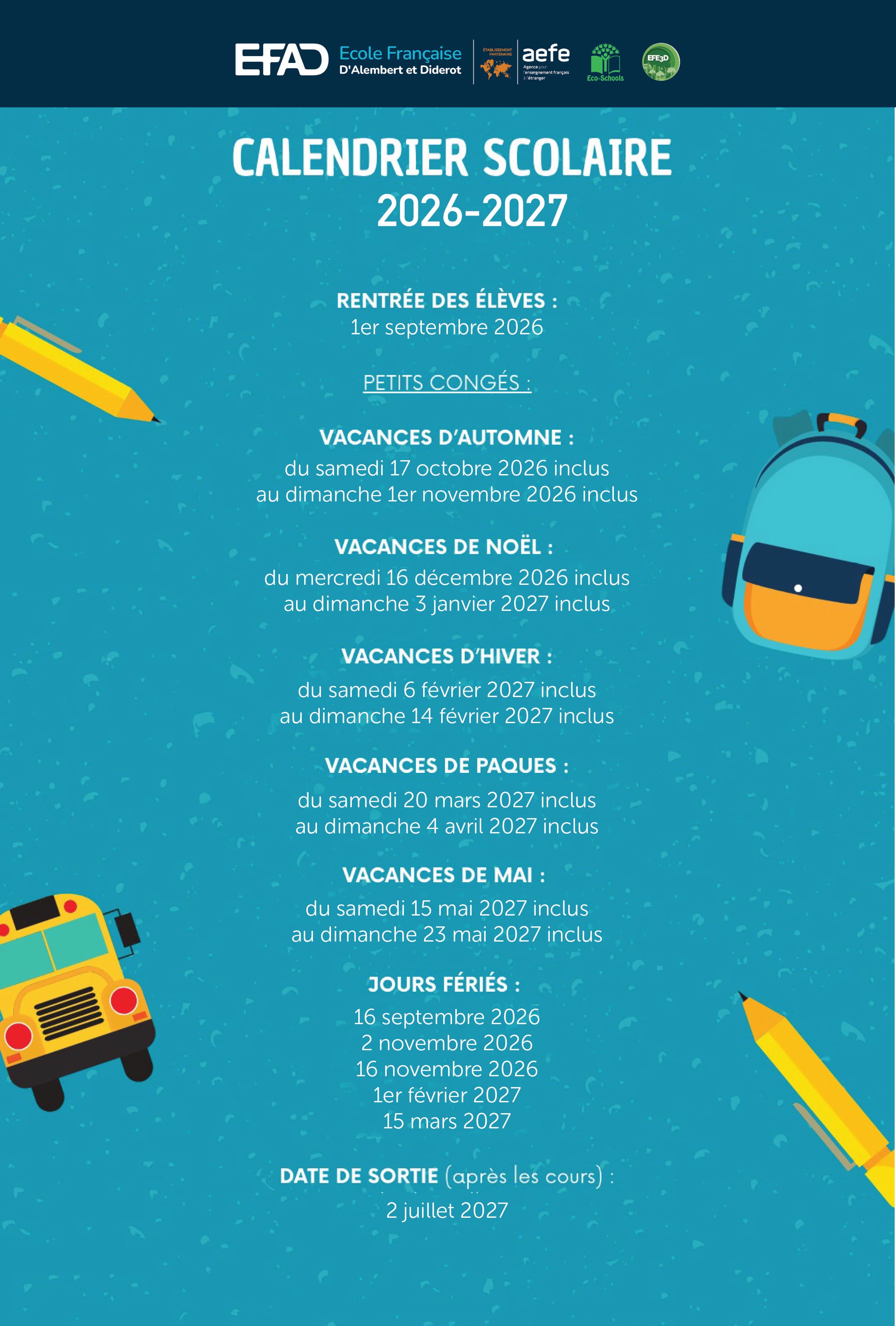 Calendario escolar 2025-2026 FR